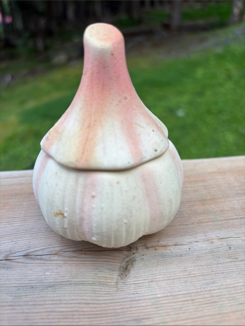 Vintage Ceramic Garlic Keeper Lidded Jar - Made in Taiwan, Pink Blush Accent